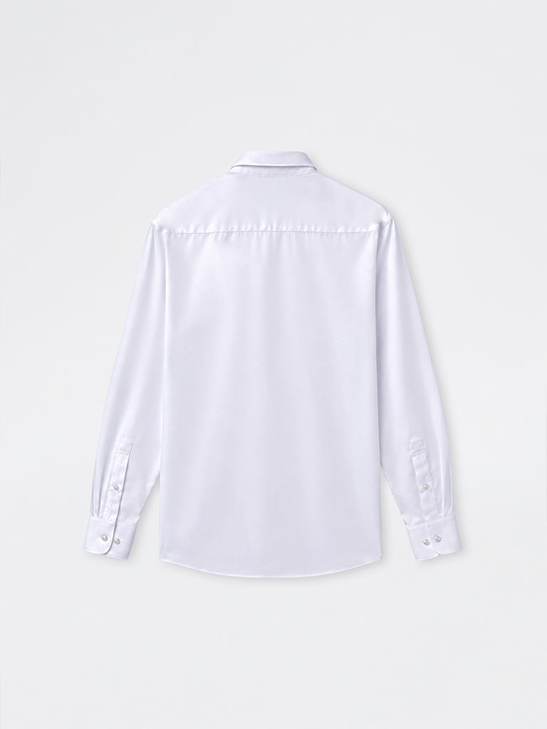 WES Formals White Solid Slim-Fit Cotton Shirt