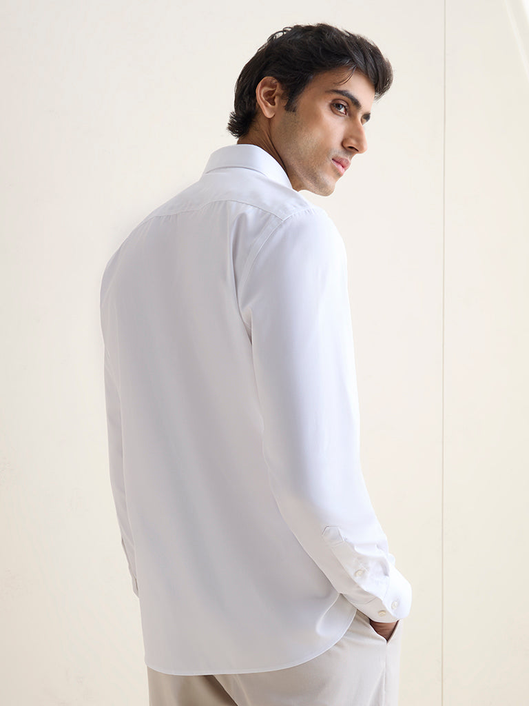 WES Formals White Solid Slim-Fit Cotton Shirt