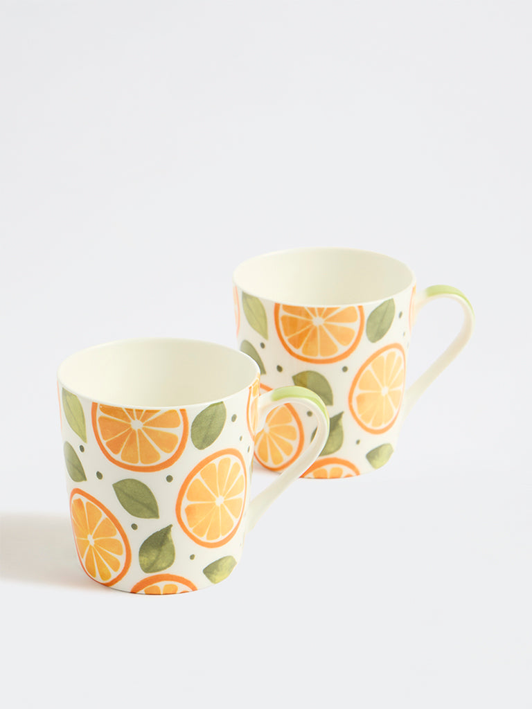 Westside Home Orange Citrus Printed Mugs - Set of 2