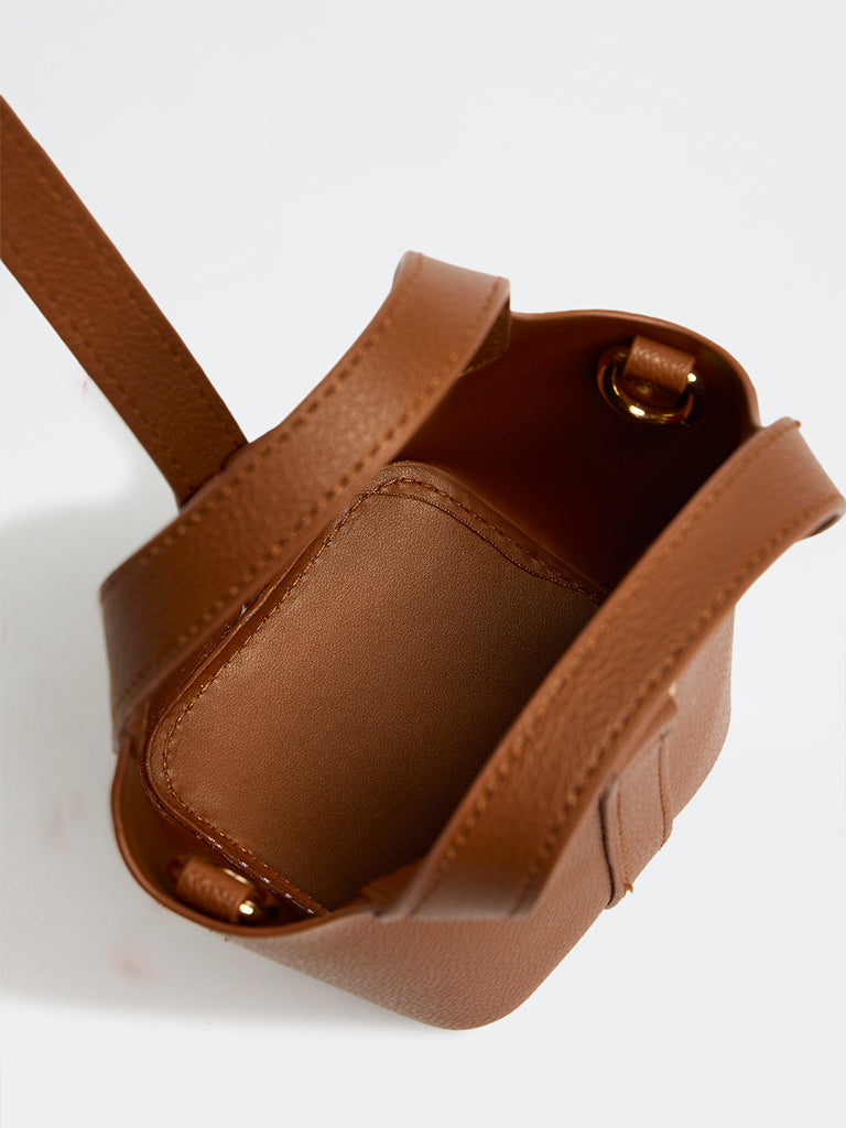 Westside Accessories Brown Textured Bucket Sling Bag