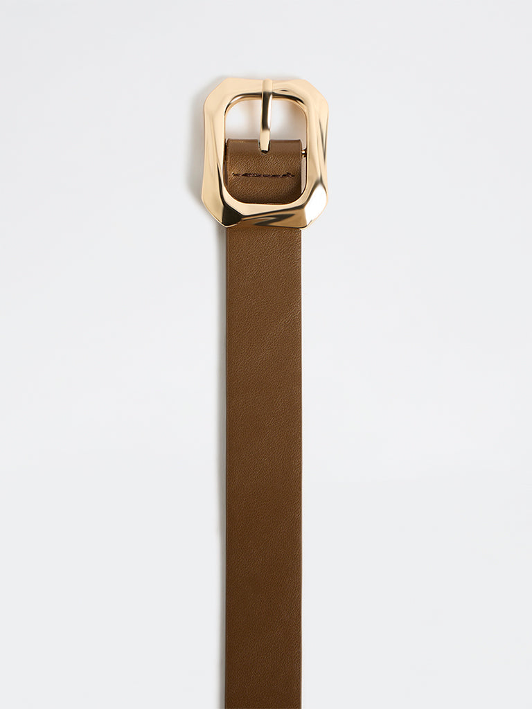 Westside Accessories Brown Square Puff Buckle Belt