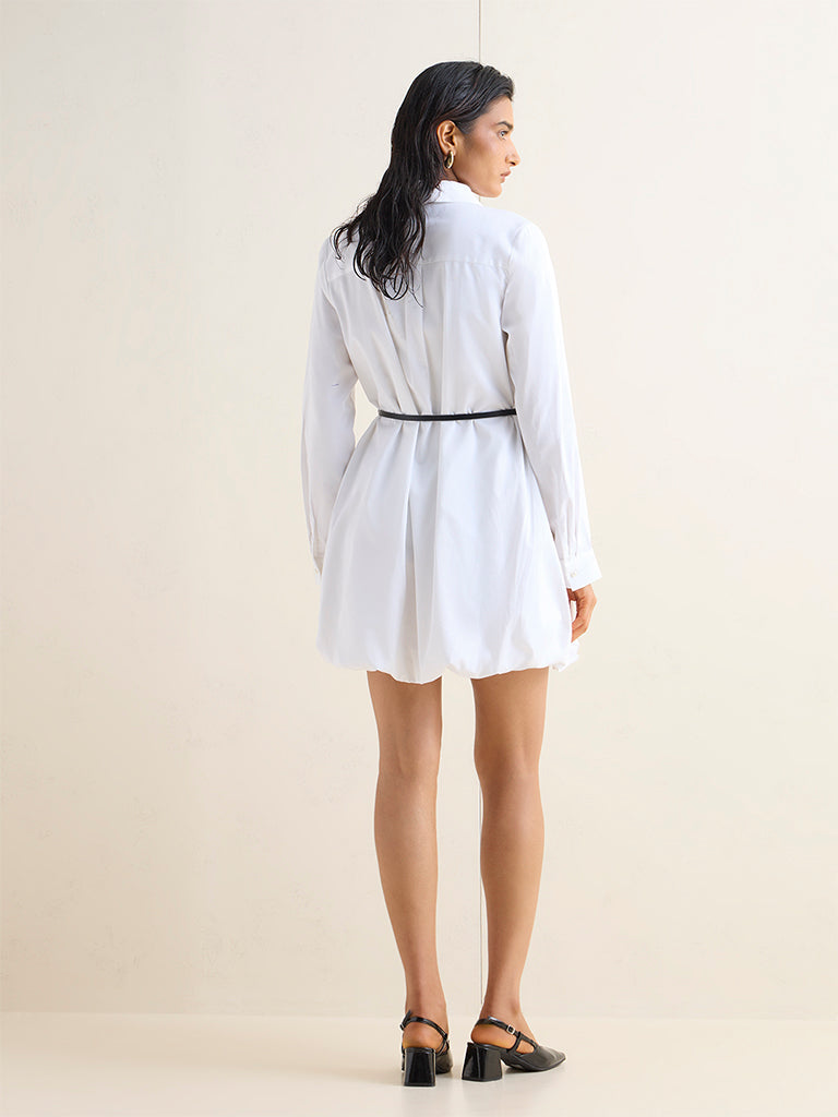 Wardrobe White Cotton Shirt Dress with Belt