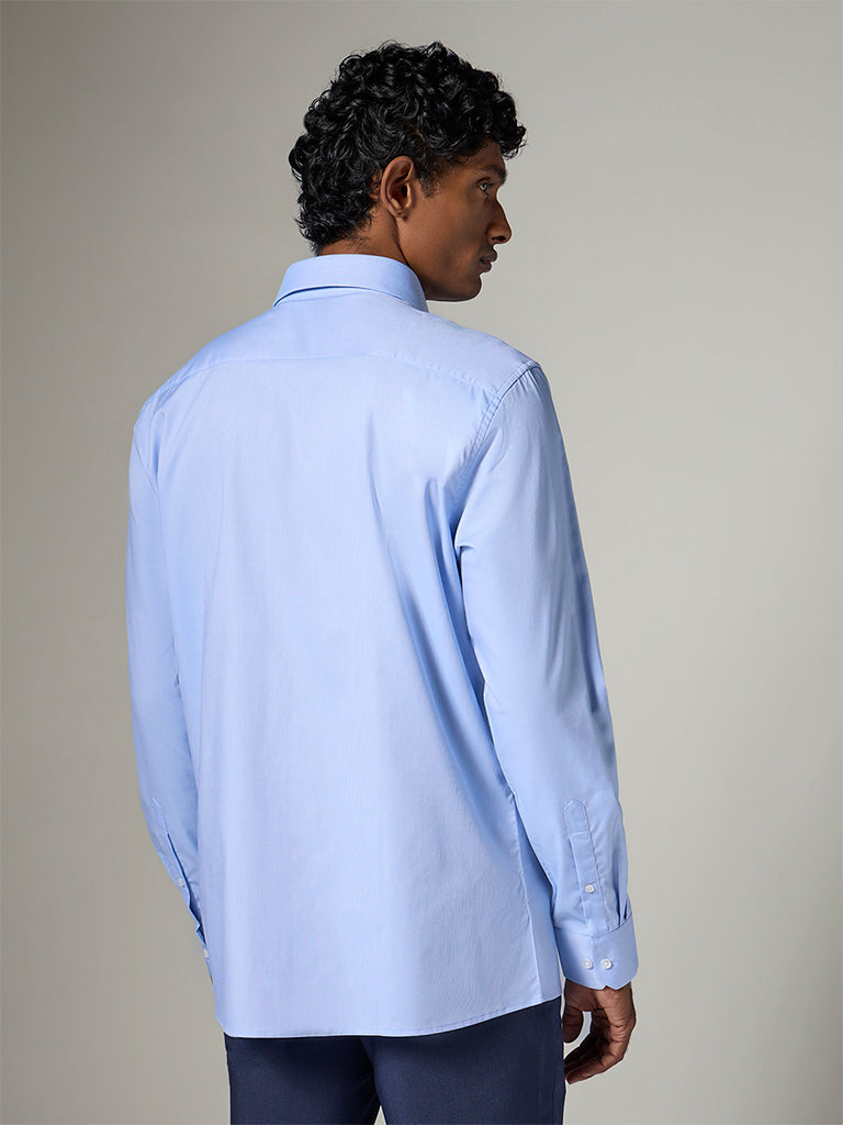 WES Formals Blue Slim-Fit Cotton Shirt