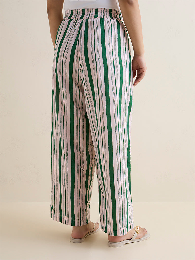 Diza Off-White Striped Cotton Palazzos