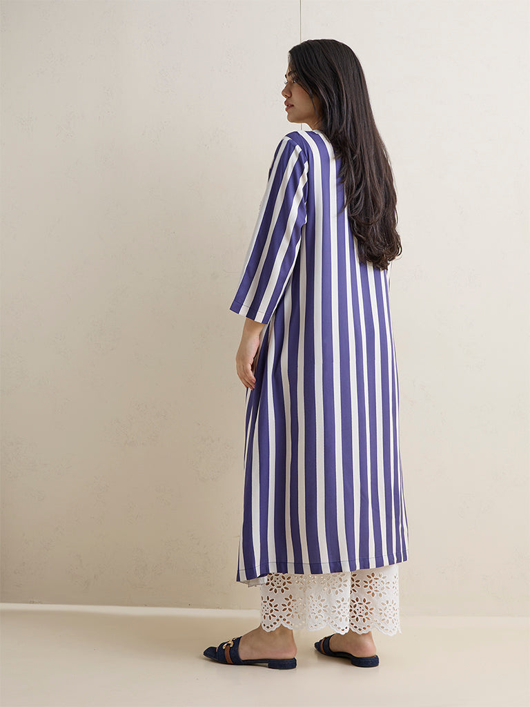 Diza Blue Striped A-Line Kurta