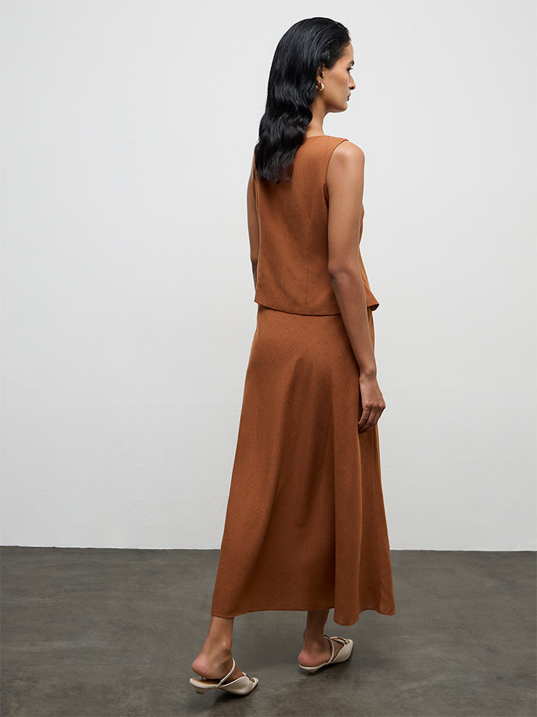 Wardrobe Brown Button-Detailed High-Rise Skirt