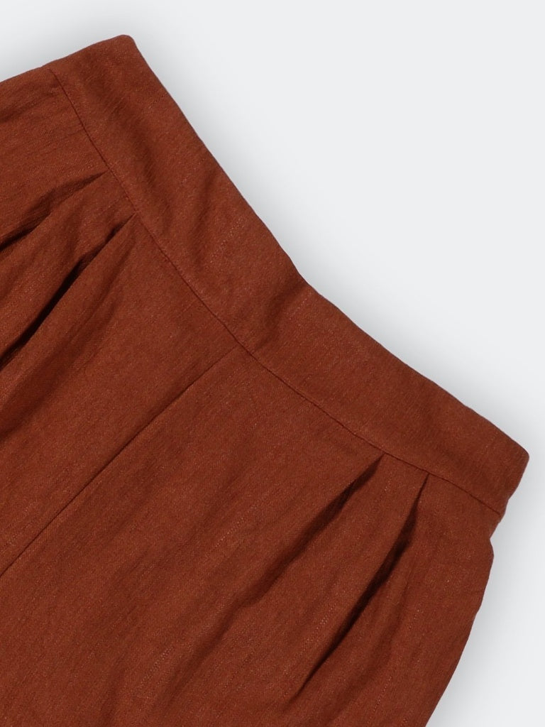 Wardrobe Rust Self-Textured High-Rise Trousers