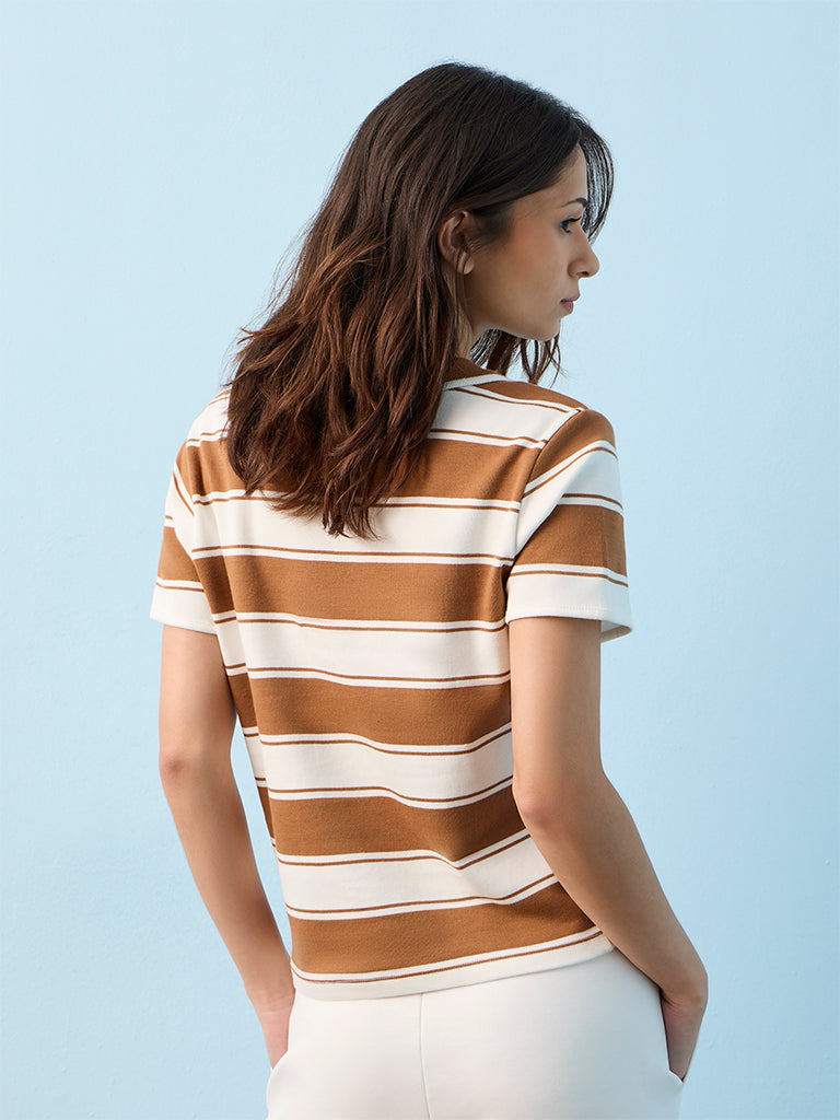 Nuoflexx Light Brown Stripe Cotton T-Shirt