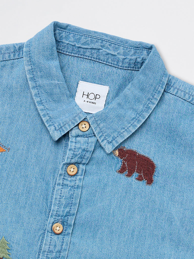HOP Kids Boys Blue Jungle-Inspired Denim Shirt