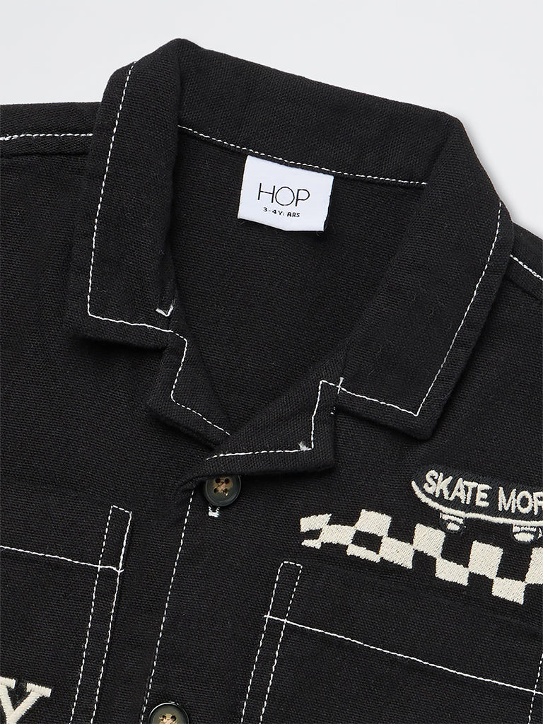 HOP Kids Boys Black Graphic Printed Cotton Shirt