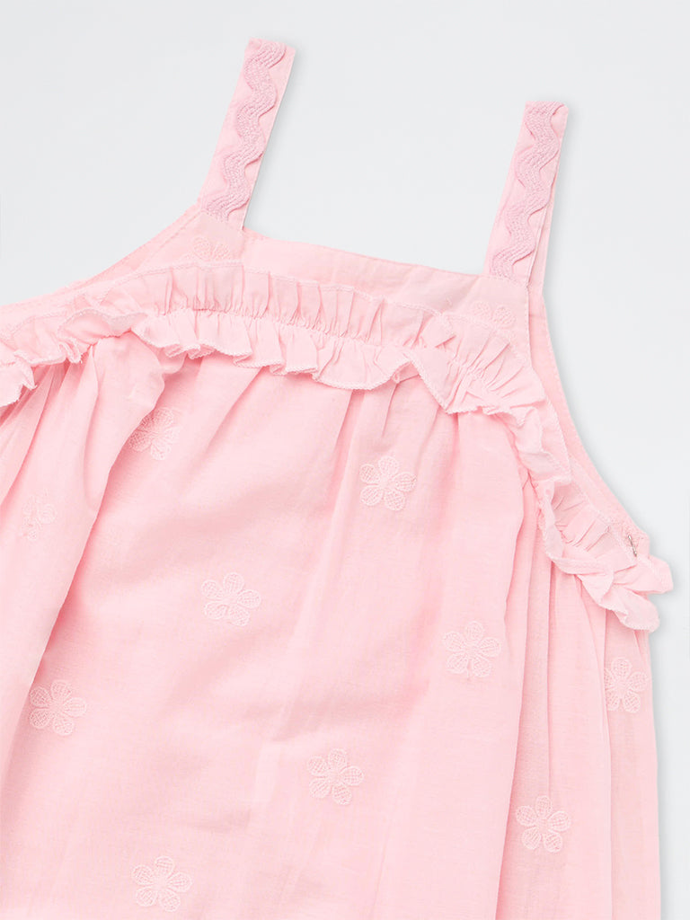 HOP Kids Girls Pink Ruffle-Detailed Cotton A-Line Dress