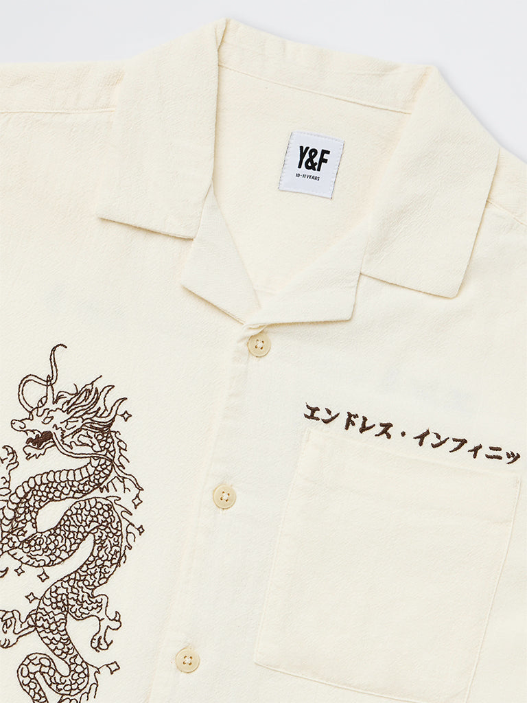 Boys Off-White Printed Cotton Shirt