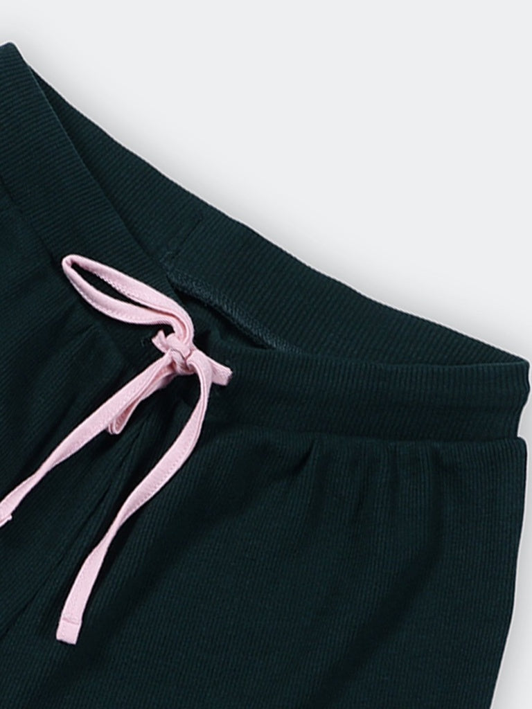 Superstar Green Ribbed-Textured High-Rise Cotton-Blend Shorts