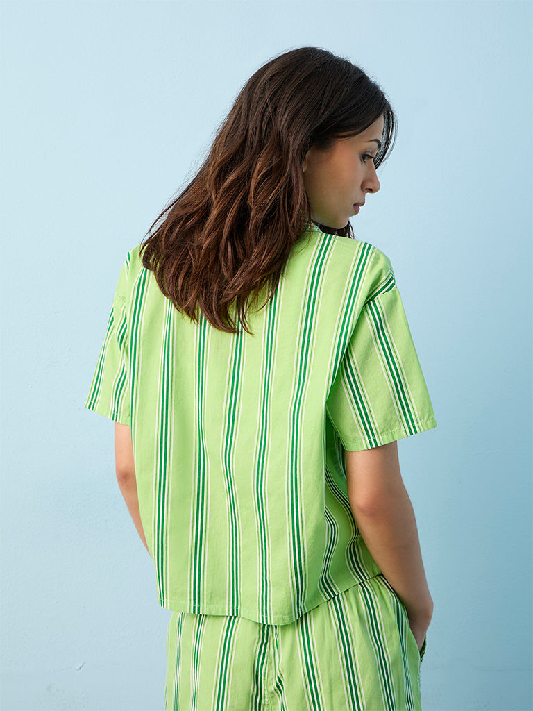 Superstar Green Striped Cotton Shirt