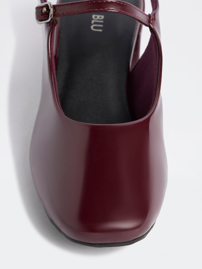 LUNA BLU Burgundy Mary Jane Block Heel Shoes