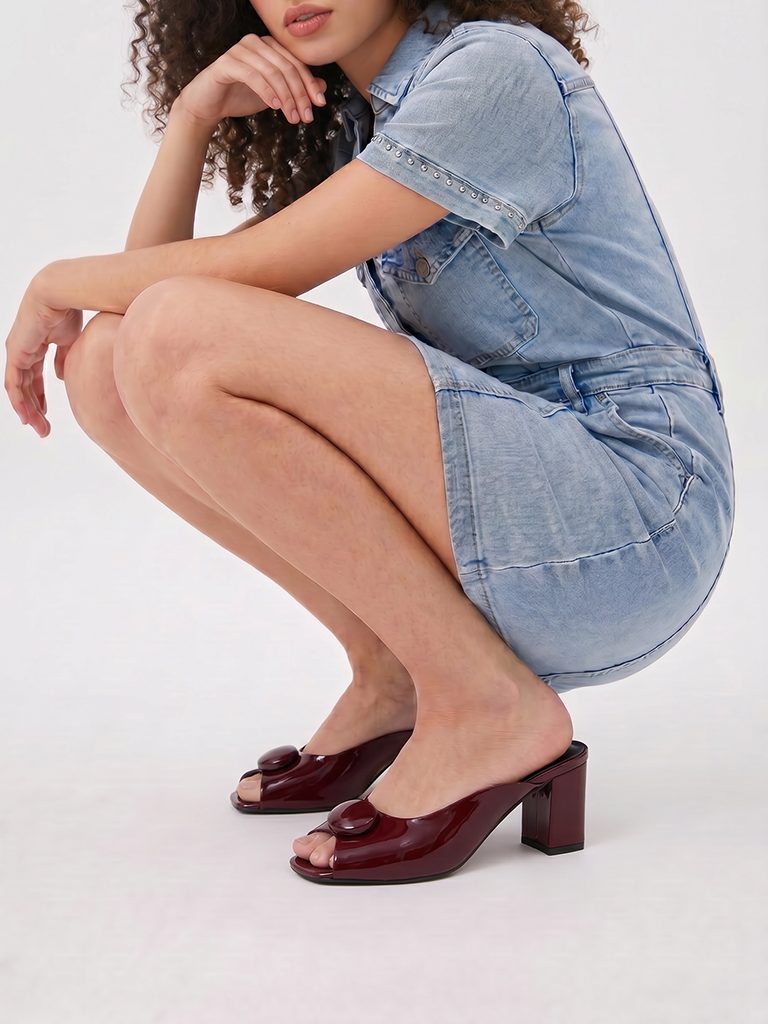 LUNA BLU Burgundy Peep-Toe Block Heel Sandals