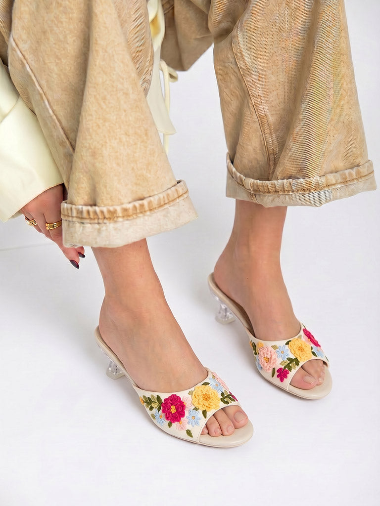 LUNA BLU Multicolour Floral Embroidered Heel Sandals