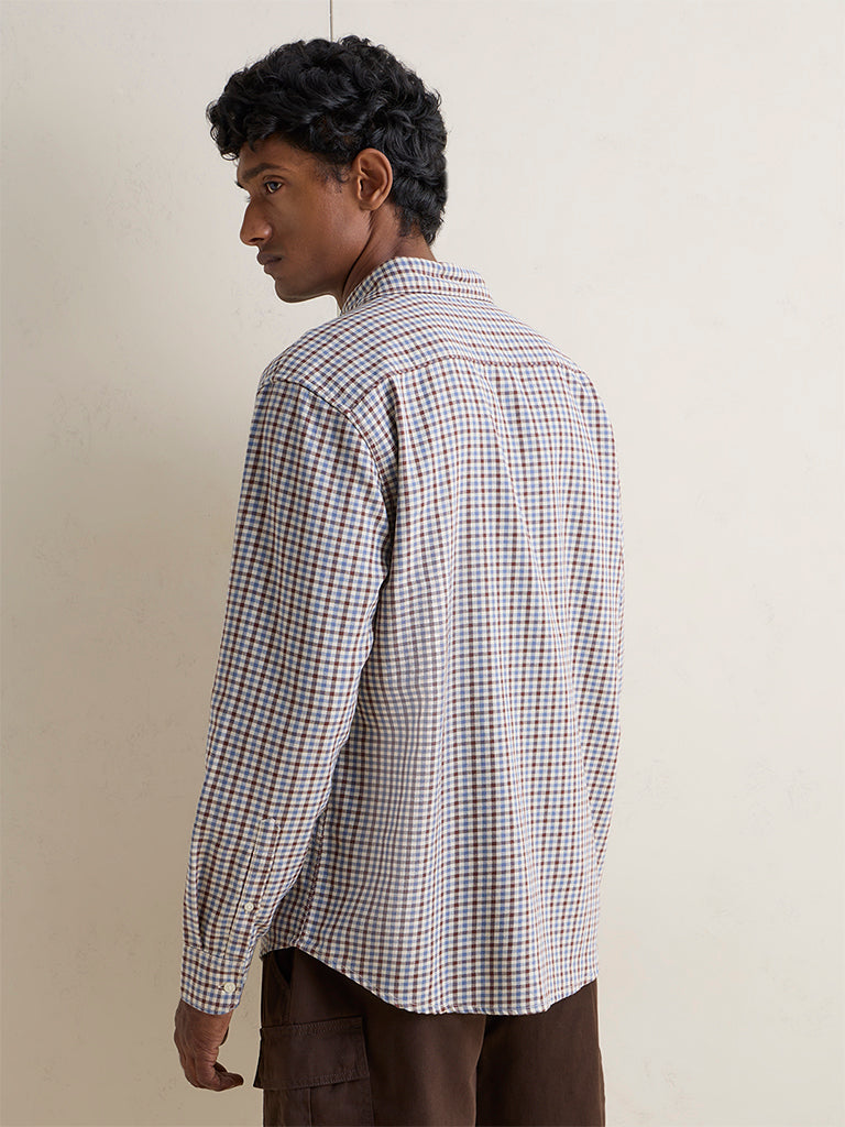 WES Casuals Beige Checkered Relaxed-Fit Cotton Shirt