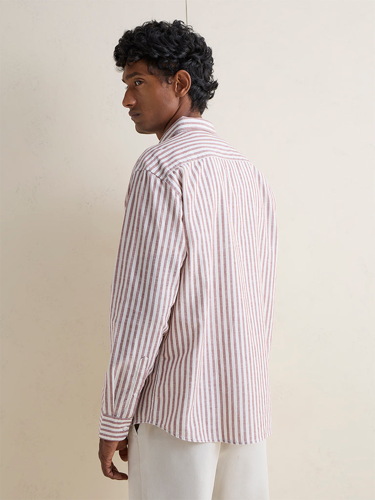 WES Casuals Dusty Pink Striped Relaxed-Fit Cotton-Blend Shirt