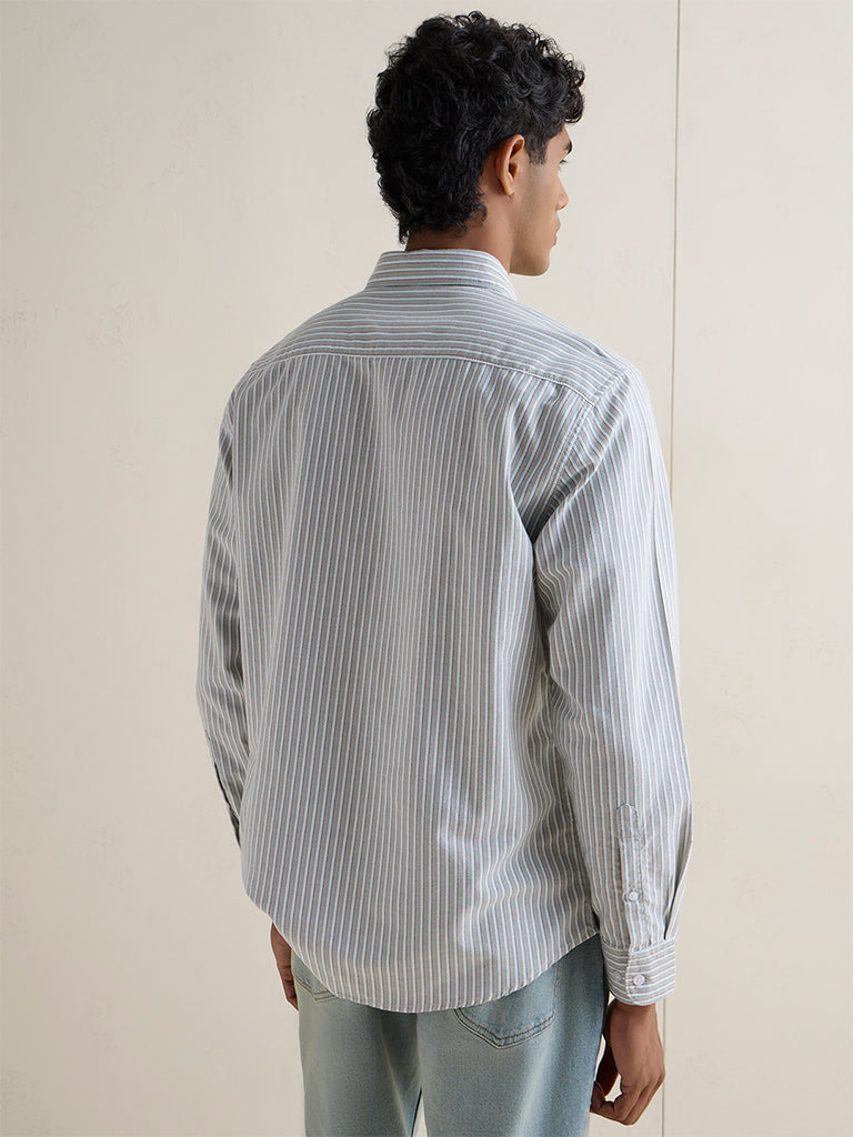WES Casuals Off-White Striped Relaxed-Fit Cotton Shirt