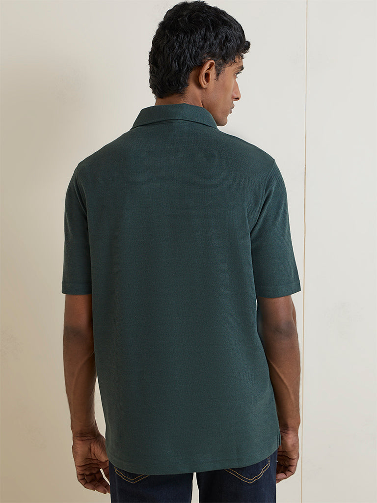 WES Casuals Dark Green Relaxed-Fit Polo T-Shirt