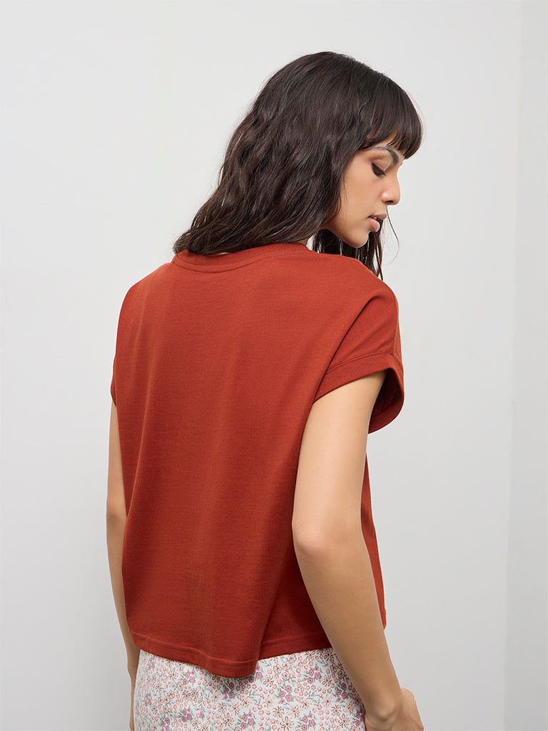 Wunderlove Rust Solid Cotton T-Shirt