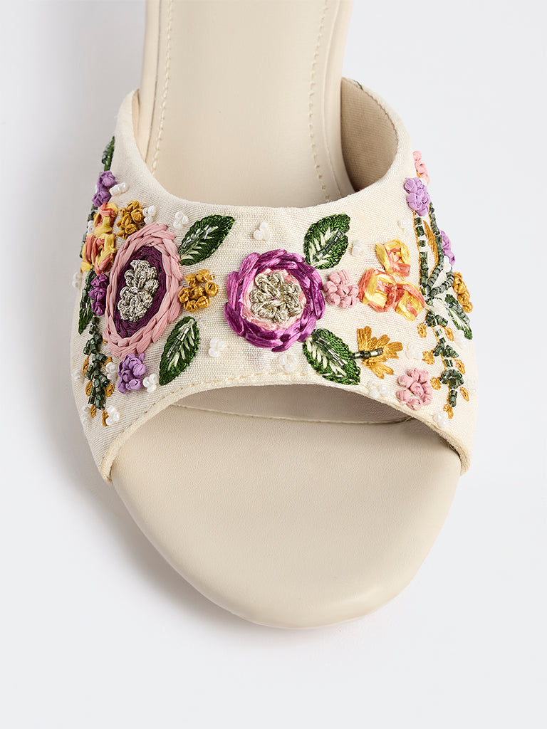 LUNA BLU Multicolour Embroidered Kitten Heel Sandals