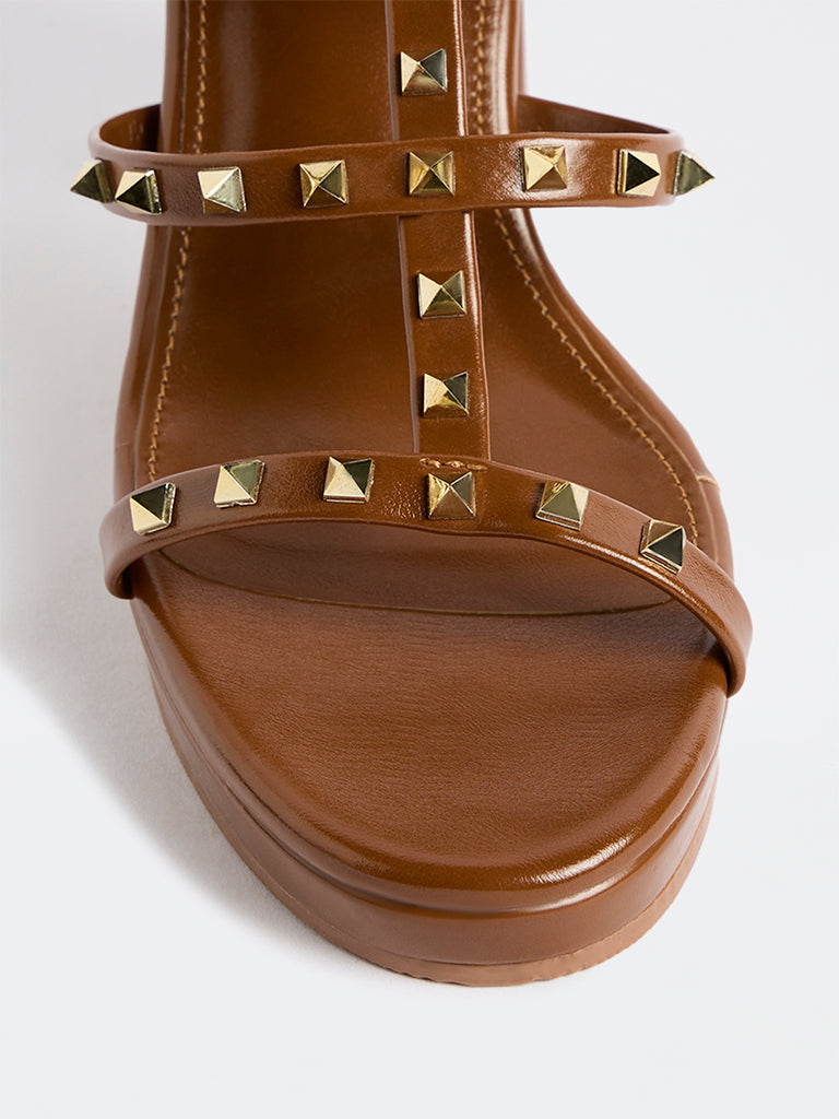 LUNA BLU Tan Gladiator Block Heel Sandals