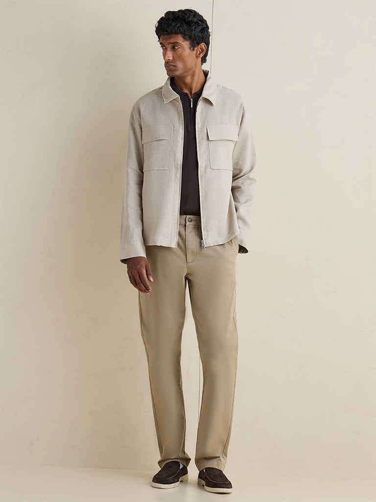 Buy Ascot Light Beige Relaxed-Fit Linen Jacket from Westside