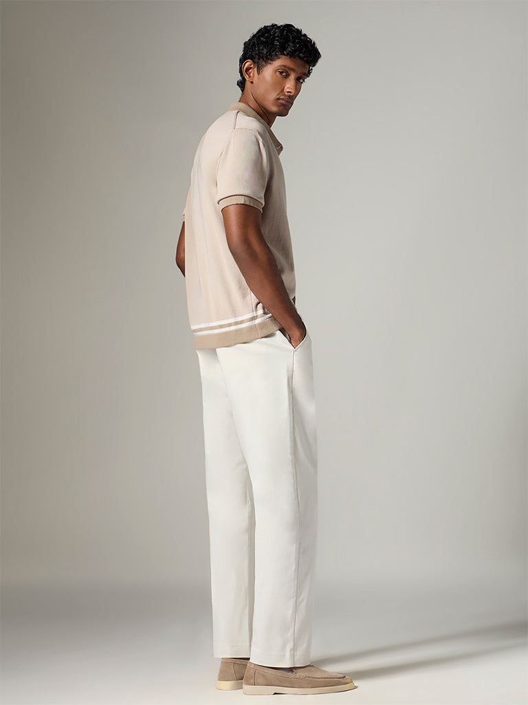 Ascot Off-White Relaxed-Fit Mid-Rise Cotton-Blend Trousers