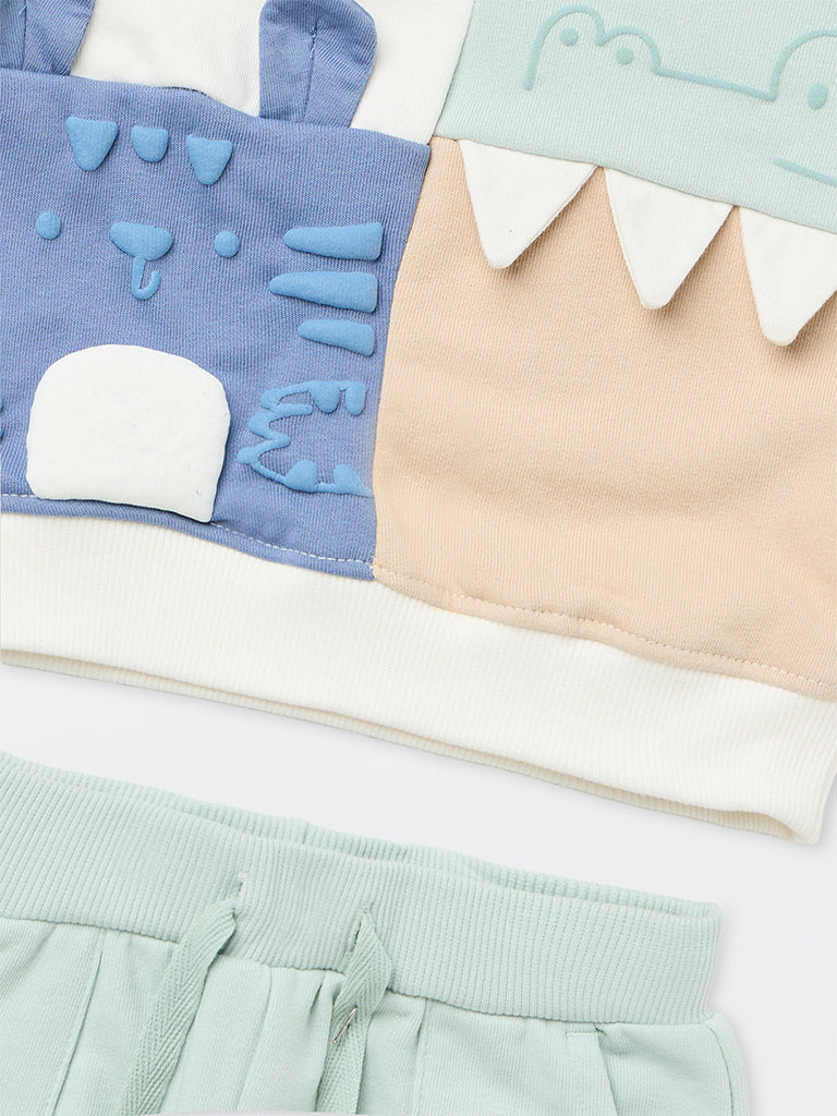 HOP Baby Boys Multicolour Cotton-Blend Sweatshirt and Pants Set