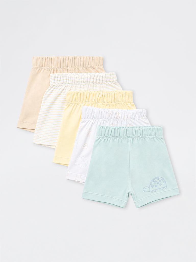 HOP Baby Boys Multicolour Printed High-Rise Cotton Shorts - Pack of 5