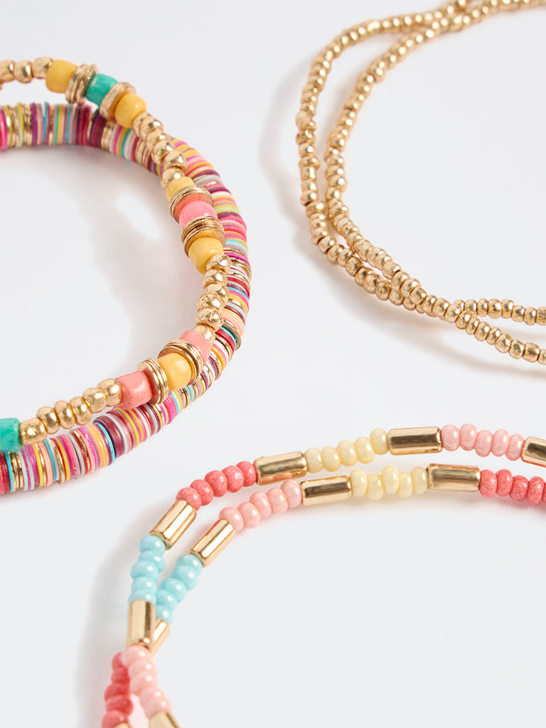 Westside Accessories Multicolour Beaded Stack Bracelets - Pack of 6