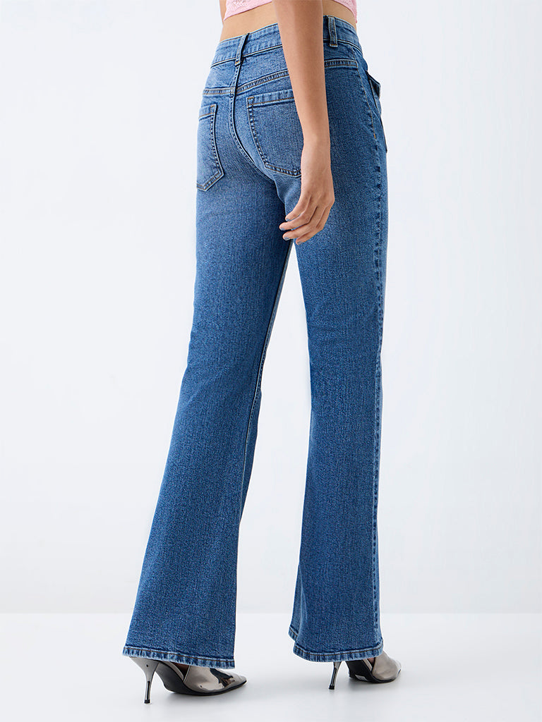 Nuon Blue Light Wash High-Rise Flared Jeans