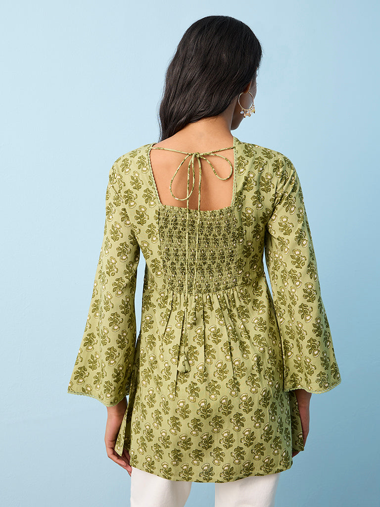Utsa Sage Botanical Design Ethnic Top
