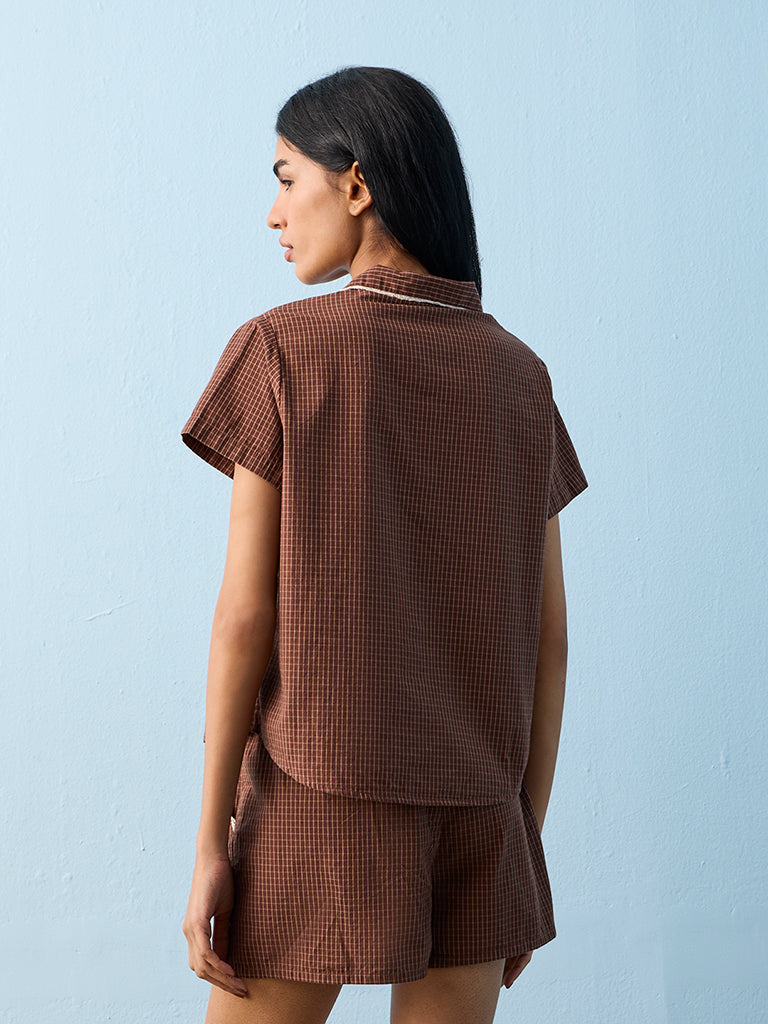 Superstar Brown Checks Pattern Cotton Shirt