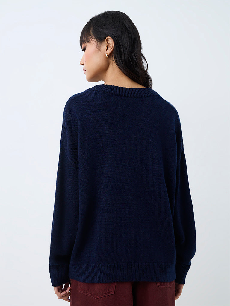 Nuon Navy Numerical Design Knitted Sweater