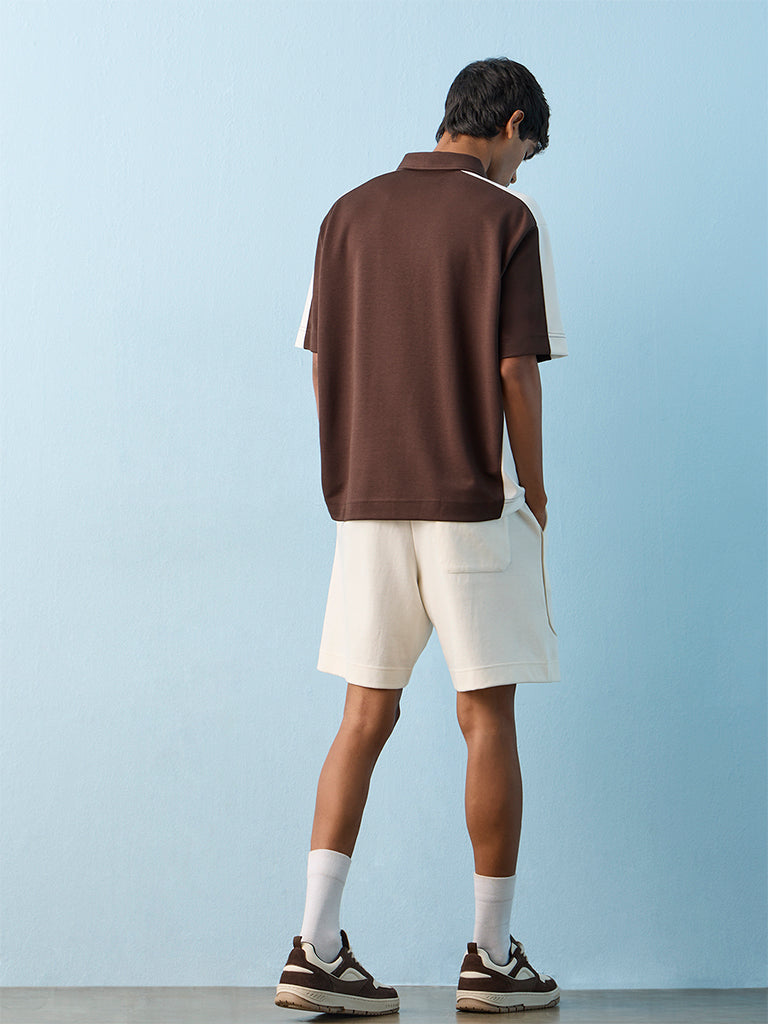 Nuoflexx Brown Text-Detail Relaxed-Fit Cotton-Blend T-Shirt
