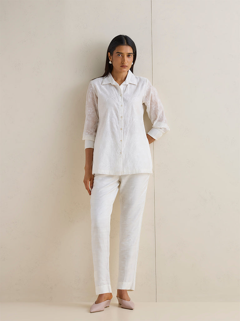 Buy Zuba Off-White Floral Embroidered Cotton-Blend Tunic from Westside