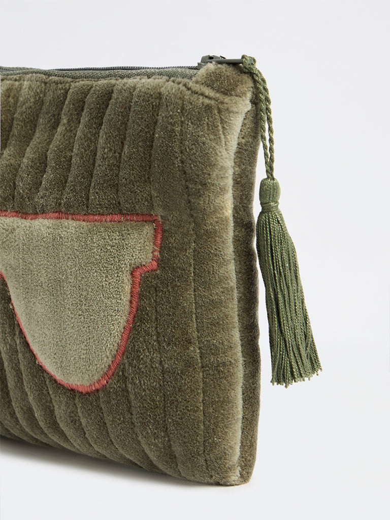 Westside Home Sage Green Quilted Velvet Eyewear Pouch