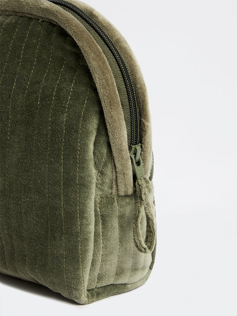 Westside Home Dark Sage Quilted Velvet Travel Pouch