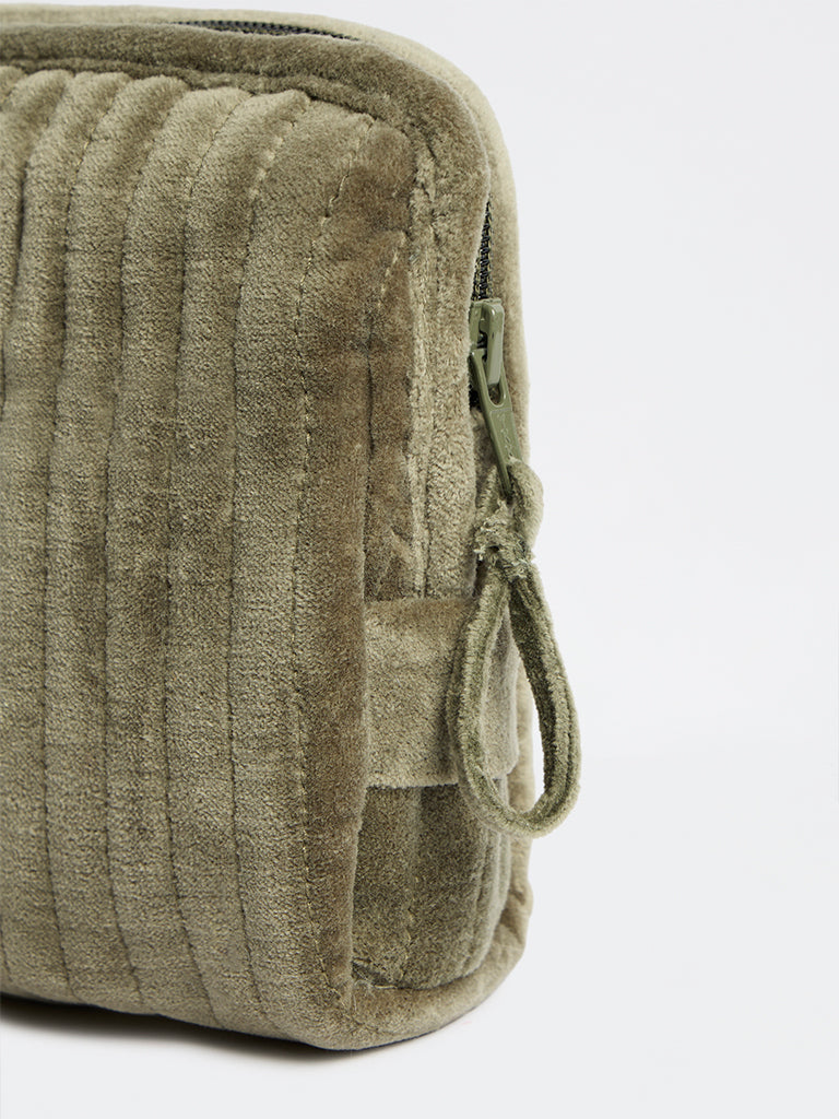 Westside Home Dark Olive Quilted Velvet Travel Pouch