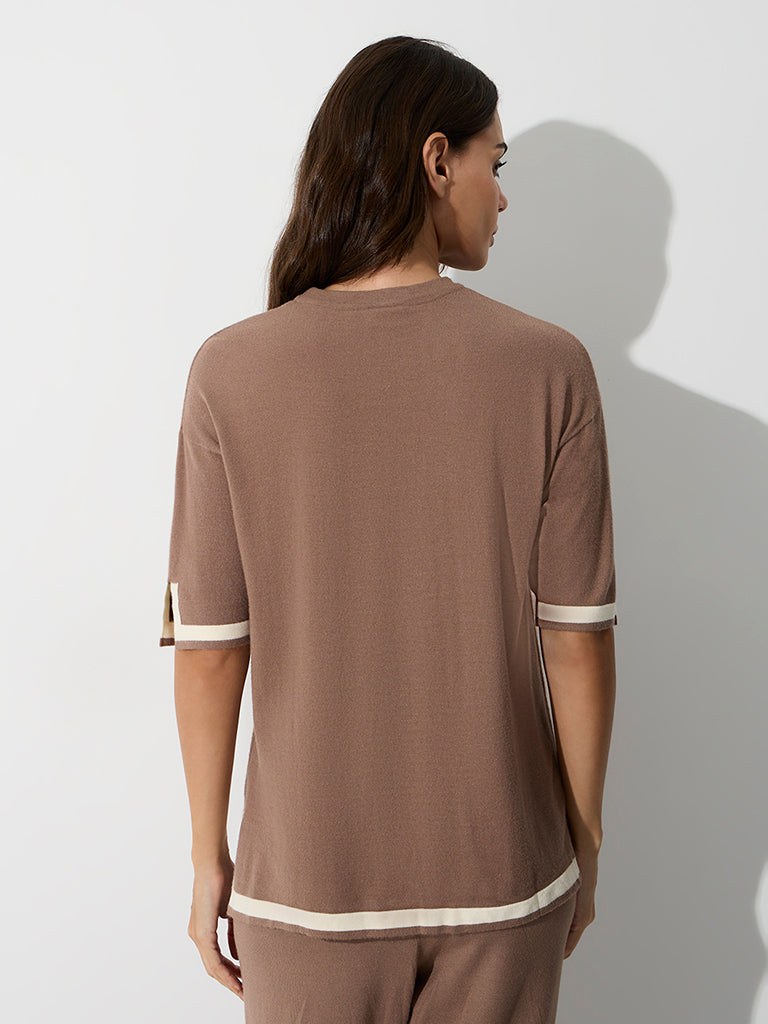 Wunderlove Taupe Contrast-Detailed T-Shirt