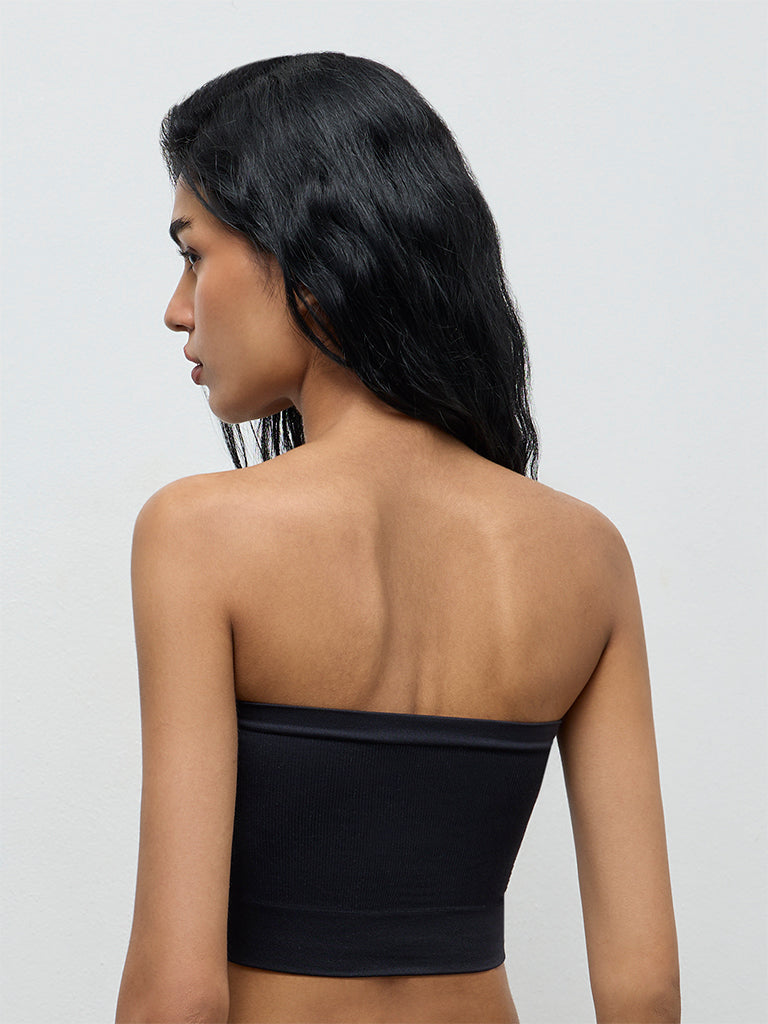 Superstar Black Ribbed Seamfree Padded Bandeau Bra