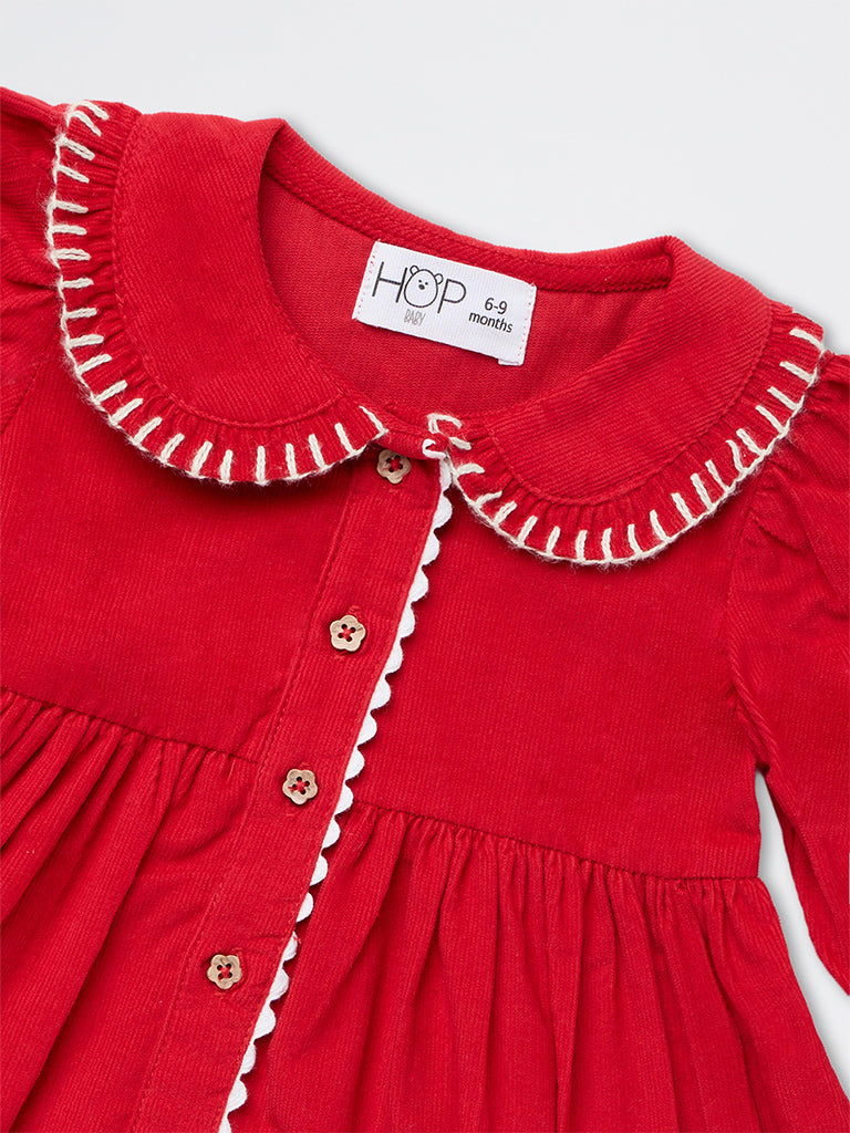 HOP Baby Girls Red Cotton A-Line Dress