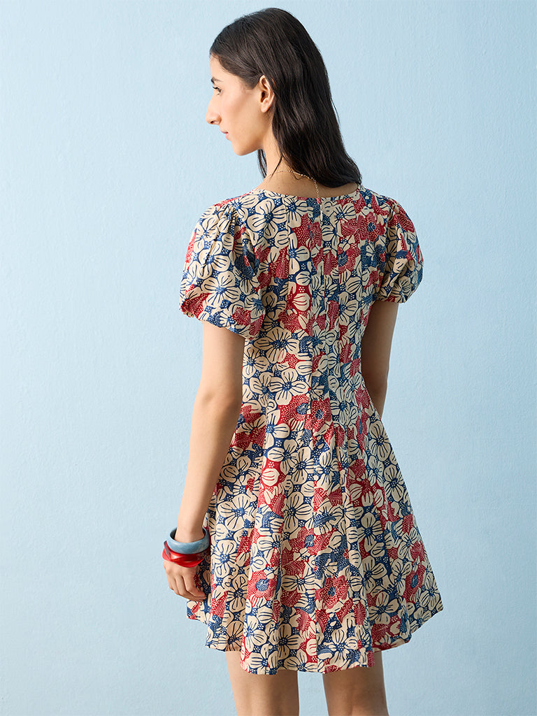 Bombay Paisley Multicolour Floral Cotton A-Line Dress