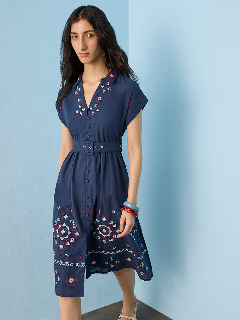 bombay paisley shirt dress Buy Bombay Paisley Blue Floral Cotton-Blend Shirt Dress from Westside