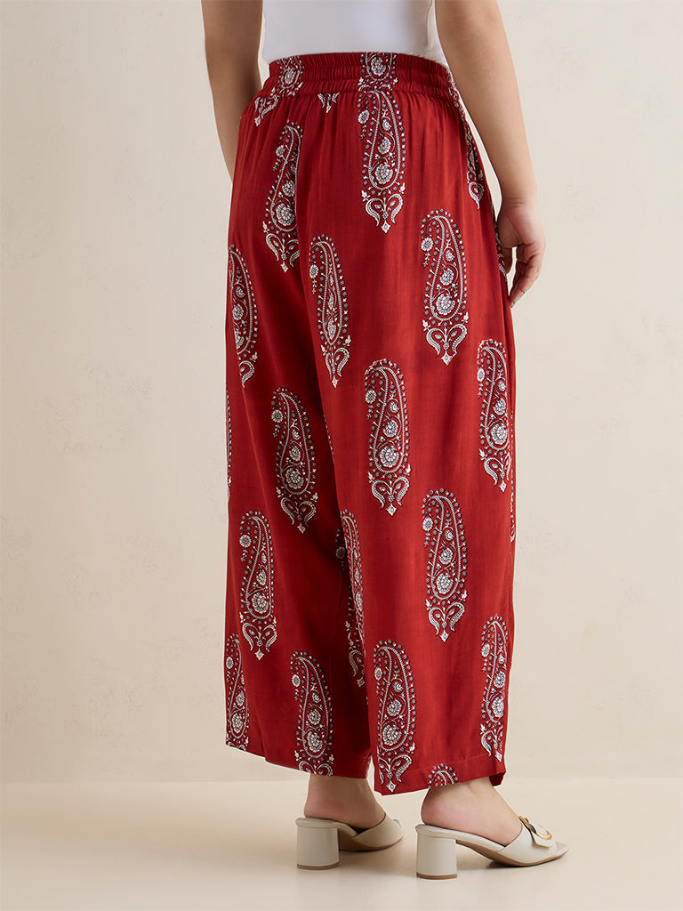 Diza Maroon Paisley Printed Palazzos