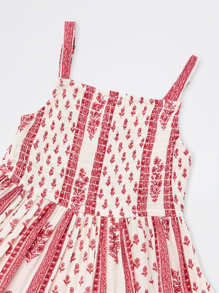 Utsa Kids Girls Red Floral Printed A-Line Dress - (2 - 8 yrs)