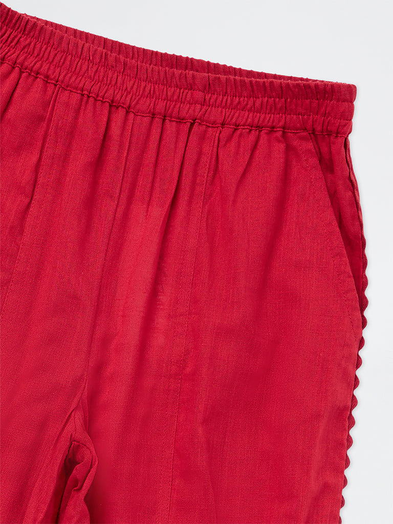 Utsa Kids Girls Red Cotton Ethnic Pants - (8-14 yrs)